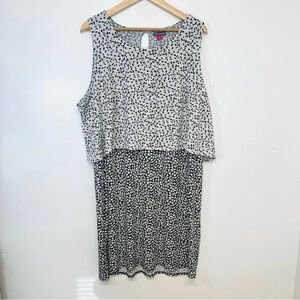 Vince Camuto Dress‎ 3X Shift  Geometric Print Overlay Stretch Knee Length Office
